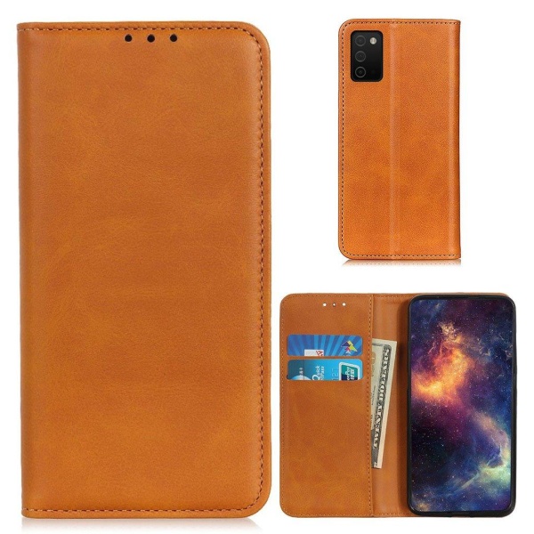 Wallet-style ægte Læder Flipcase til Samsung Galaxy A03s - Brun Brown