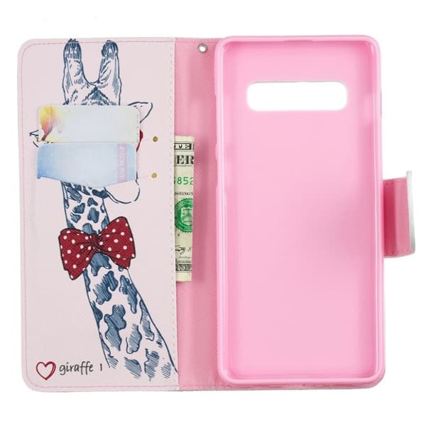 Samsung Galaxy S10 Plus mønstret læder flip etui - Giraf med Briller Multicolor