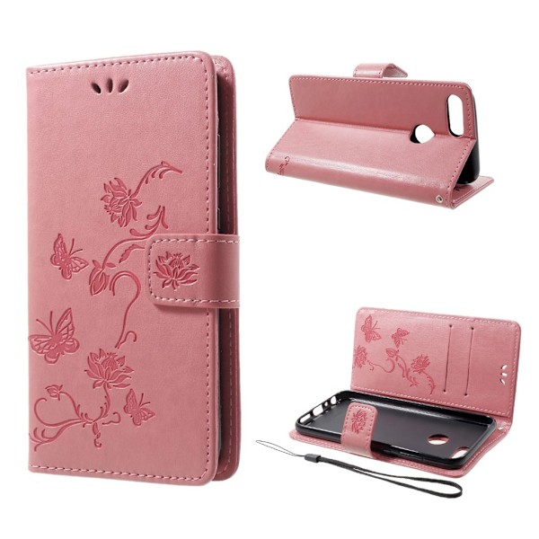 Butterfly läder Huawei Honor 9 Lite fodral - Rosa Rosa