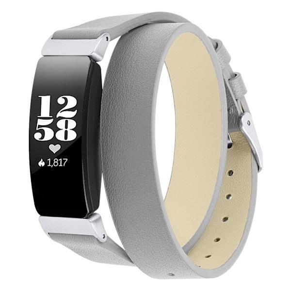 Fitbit Inspire / Inspire HR äkta läder klockband - Grå / Silver Spänne Silvergrå