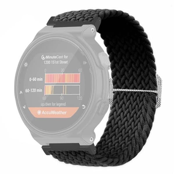 Garmin Forerunner 220 / 230 / 235 / 735XT / 620 / 630 Watch Strap Stretchy Braided Nylon Band - Sort Black