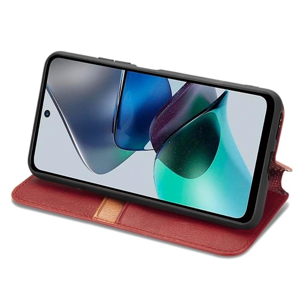 Læder Etui med A Stilfuldt Rhombus Tryk til Motorola Moto G23 / G13 - Rød Red