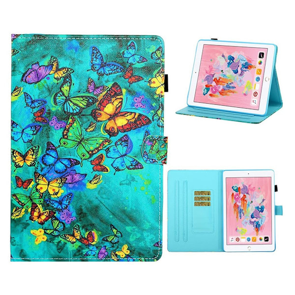 iPad 10.2 (2019) kuvioitu nahkainen kääntö kotelo - Värikkäitä Perhosia Multicolor