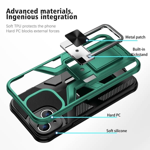 Stødsikkert hybridcover med kickstand til iPhone 14 Plus - Grøn Green