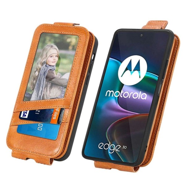 Vertikalt Motorola Edge 30 fodral med dragkedja - Brun Brun