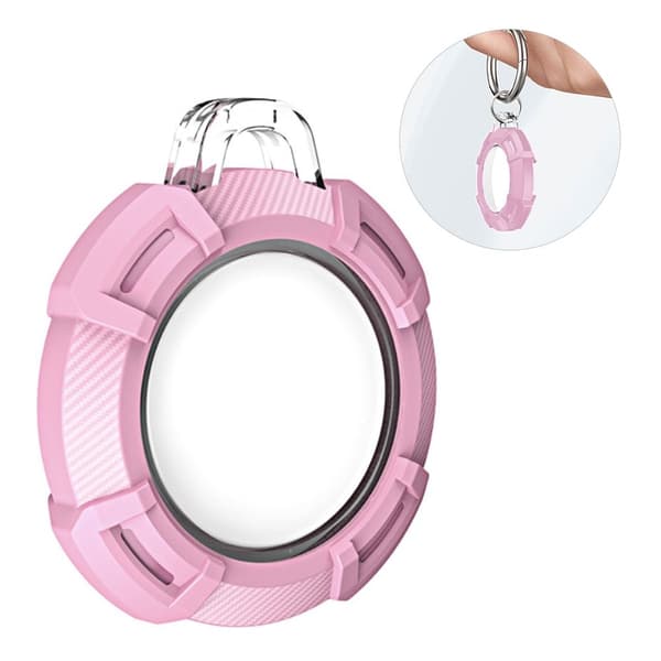 AirTags karbonfiber silikondeksel med ringspenne - Rosa Pink