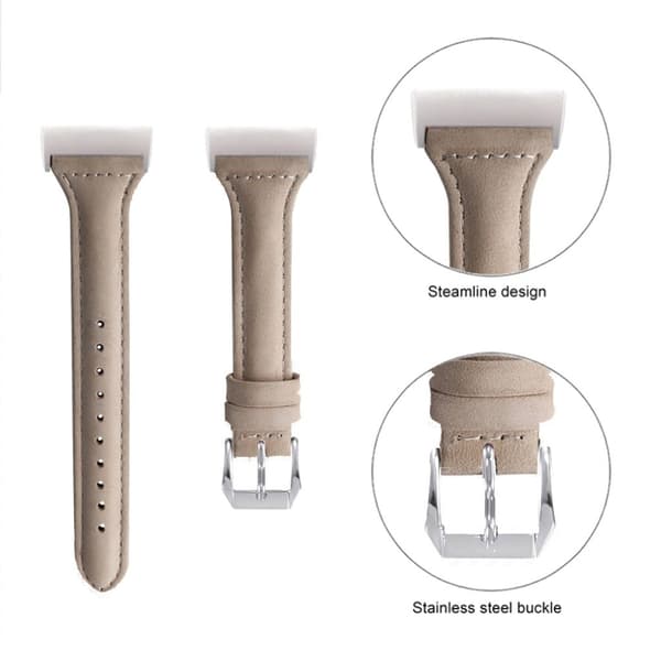 Fitbit Charge 3 T Form Ekte Skinn Klokke Armbånd - Khaki Beige