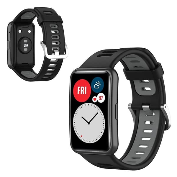 Huawei Watch Fit silikone tofarvet urrem - Sort / Grå Silver grey