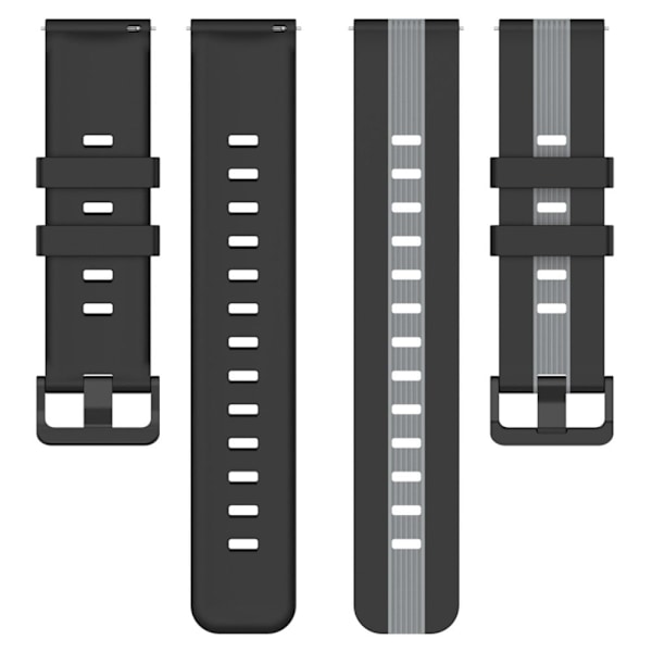 20 mm universel tofarvet silikone-urrem - Sort / Grå Silver grey