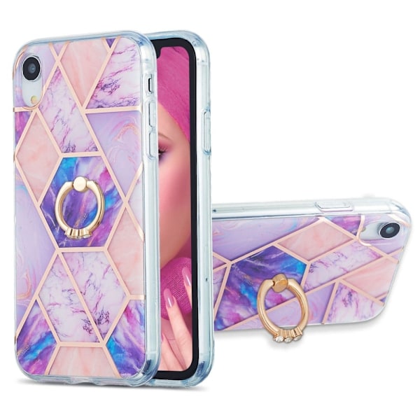Marble Patterned Suojakuori With Ring Holder For iPhone Xr - Vaaleanvioletti Purple