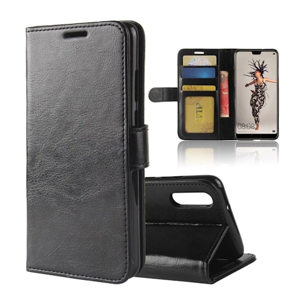 Crazy Horse Huawei P20 Magnetisk PU læder flip etui - Sort Black