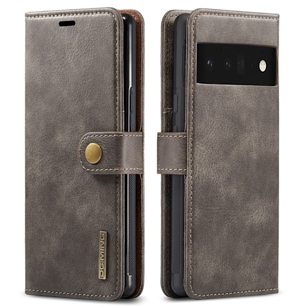 DG.Ming Google Pixel 6 Pro 2-in-1 Lompakko Suojakotelo - Harmaa Silver grey