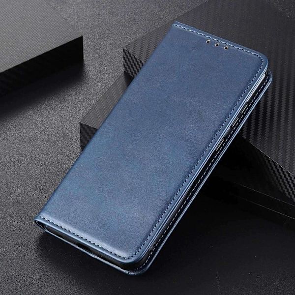 Flip Etui med Pung i Ægte Læder til Motorola Moto E22i / E22 - Blå Blue