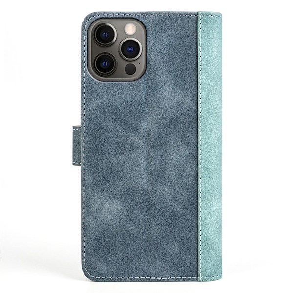 Tvåfärgat iPhone 12 / iPhone 12 Pro fodral i läder - Blå Blå
