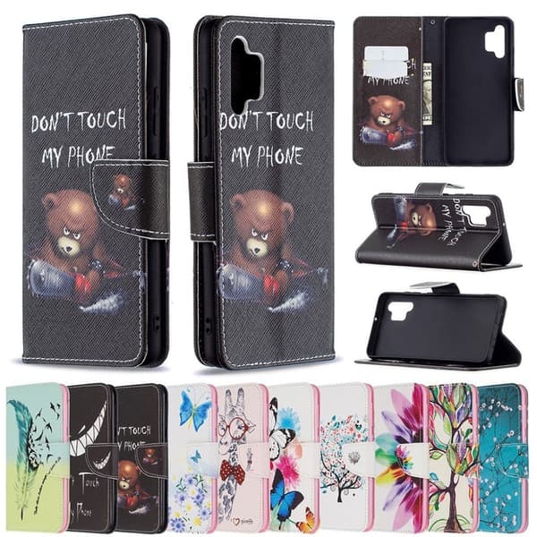 Wonderland Samsung Galaxy A32 Flip Etui - Fjer Mønster Multicolor