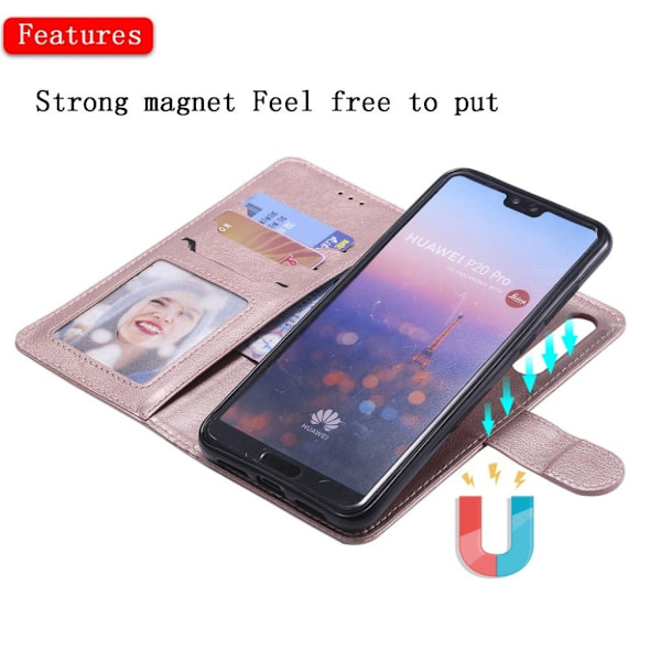 Huawei P20 Pro irroitettava nahkainen flip suojakotelo - Punakulta Pink