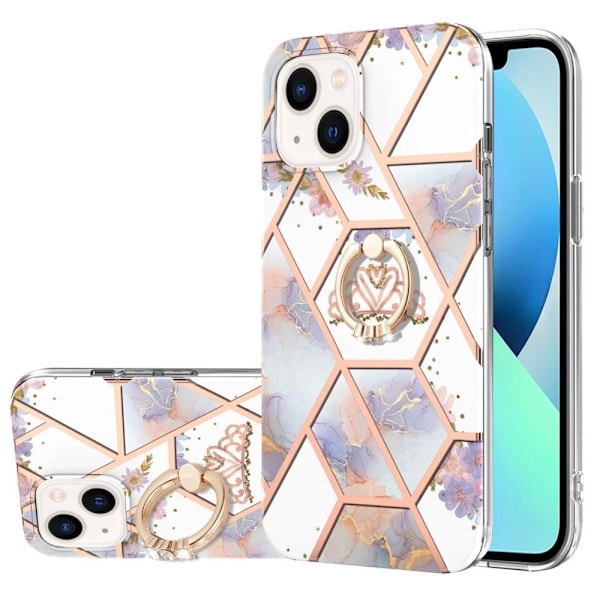 Marble Mønstret Deksel med Ring Holder til iPhone 15 - Krone Pink