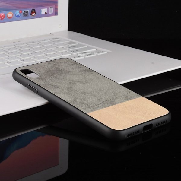 iPhone Xs Max stänksäkert läderfodral med tvåfärgade skarvar - Grå Silvergrå