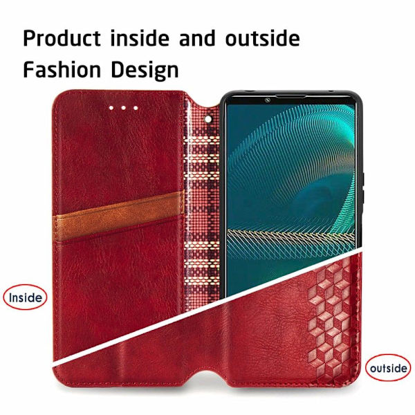 Nahkakotelo With A Stylish Rhombus Imprint For Sony Xperia 1 IV - Punainen Red