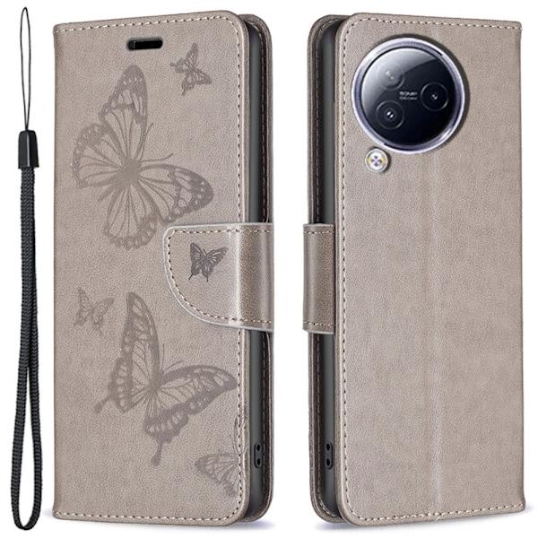 Sommerfugl Xiaomi Civi 3 Flip Etui - Grå Silver grey