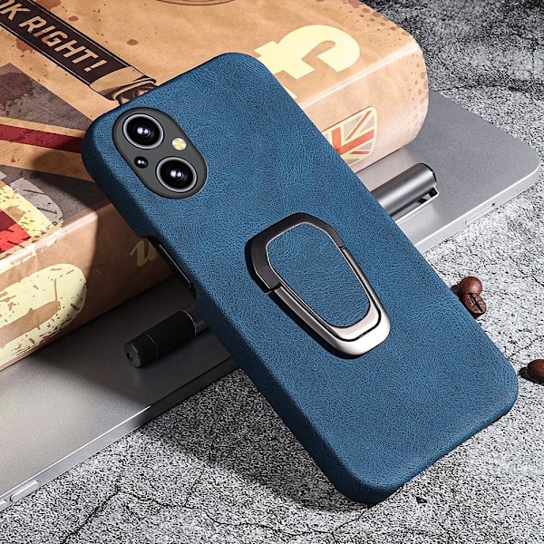 Stötsäkert läderfodral med oval kickstand för OnePlus Nord N20 5G - Blå Blå