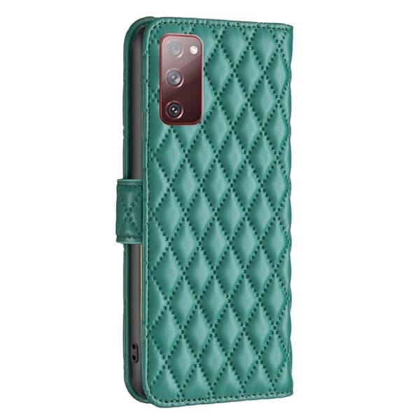 Rhombus Mønster Matte Flip Case til Samsung Galaxy S20 Fe 2022 / S20 Fe 5g / S20 Fe - Grøn Green