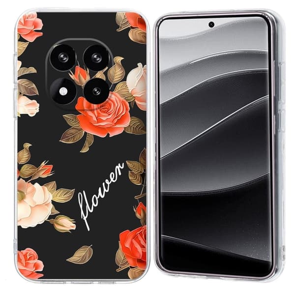 Vibe Xiaomi Redmi Note 14 Pro Plus 5G deksel - Svart Bakgrunn Blomster Black