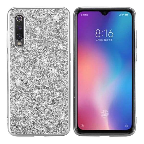 Glitter Xiaomi Mi 9 deksel - Sølv Silver grey