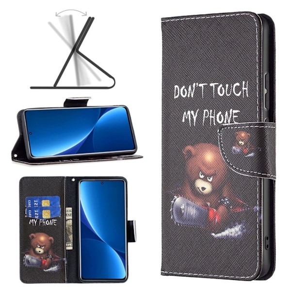 Wonderland Xiaomi 12 Pro flip kuoret - Karhu Black