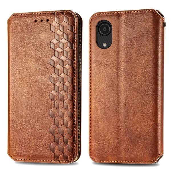 Læder Etui med A Stilfuldt Rhombus Tryk til Samsung Galaxy A03 Core - Brun Brown