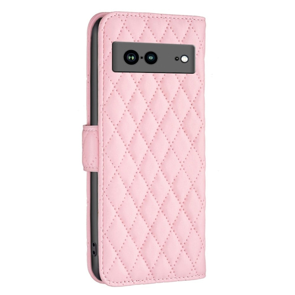 Rombemønster, matt flip-deksel for Google Pixel 7a - Rosa Pink