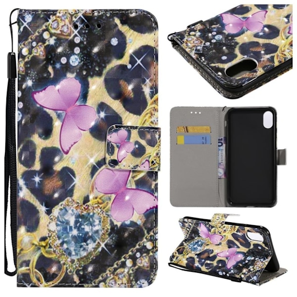 iPhone 9 Plus Kimalteleva Kuviollinen Synteetti Nahkainen Lompakko Suojakotelo - Timantit Ja Perhoset Multicolor