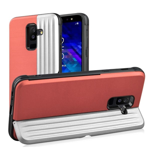 ANGIBABE Samsung Galaxy A6 Plus (2018) beskyttelsesetui i kombimaterialer med stativ - Lyserød/Sølv Multicolor