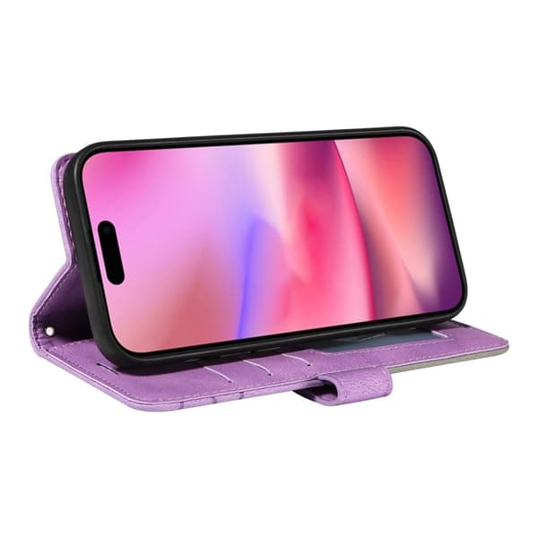 Tekstureret iPhone 16 læderetui med rem - Lyselilla Purple