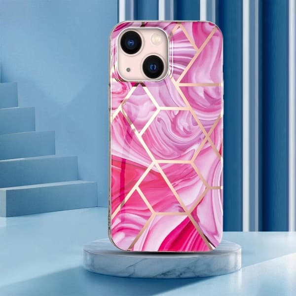 Marble iPhone 15 Plus Suojakotelo - Marble / Red Rhombus Red