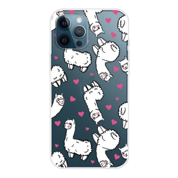 Deco iPhone 13 Pro Max Suojakotelo - Hearts And Fluffy Llamas White