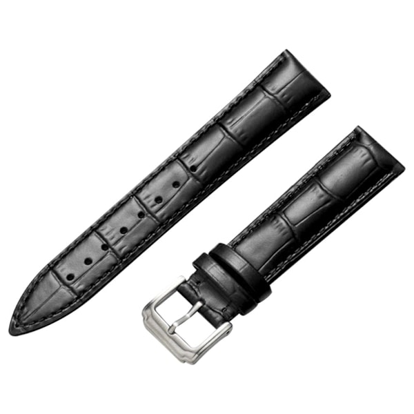 16mm Universal klockarmband i äkta läder - Svart Svart