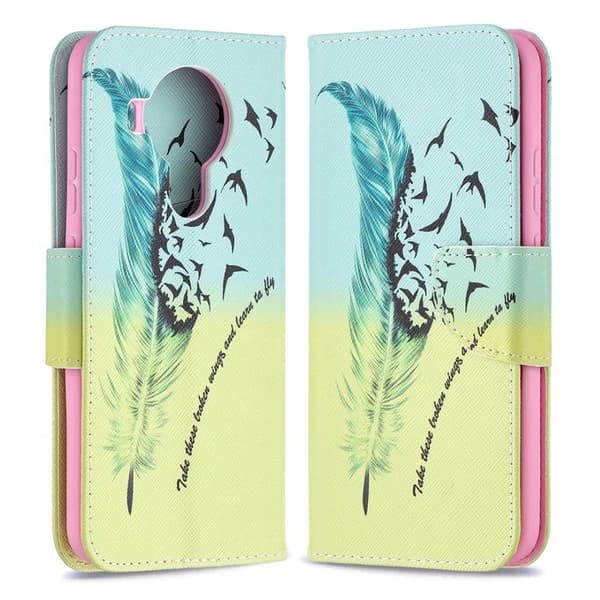 Wonderland Nokia 5.4 Flip etui - Feather and Bird Multicolor