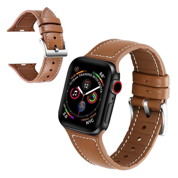 Apple Watch Series 5 40mm silikone genuin læder Urrem - Brun Brown