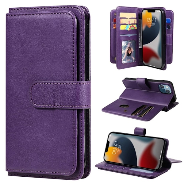 iPhone 14 etui med pung & 10 kortpladser – Lilla Purple