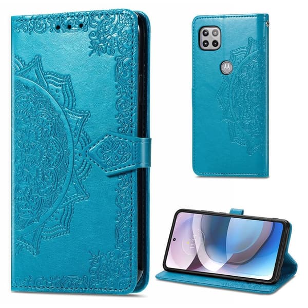 Mandala läder Motorola One 5G Ace fodral - Blå Blå