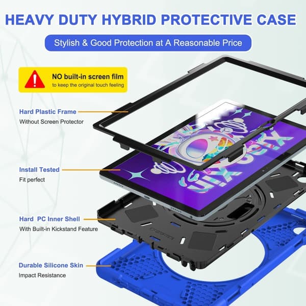 Lenovo Tab M10 Plus (Gen 3) 360 graders svingbart silikondeksel med håndstropp - Blå Blue