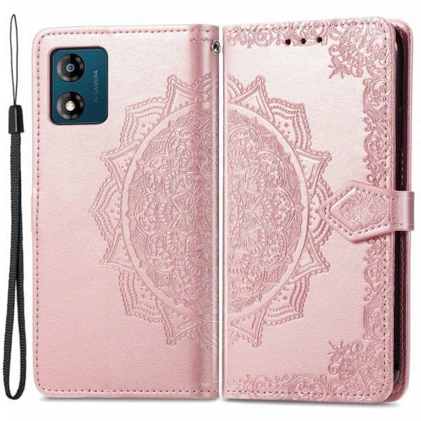 Mandala Motorola Moto E13 Läppäkotelo - Ruusukulta Pink