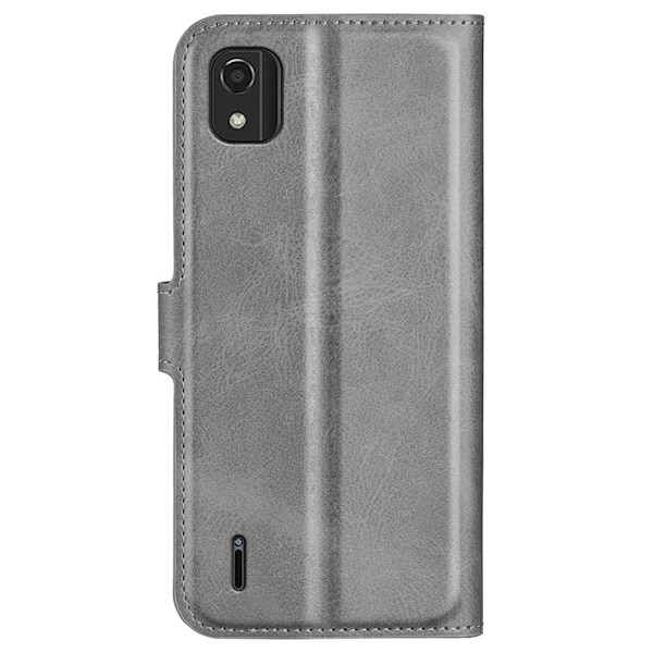 Hållbart konstläder Nokia C2 2nd Edition fodral med plånbok - Silver/Grå Silvergrå