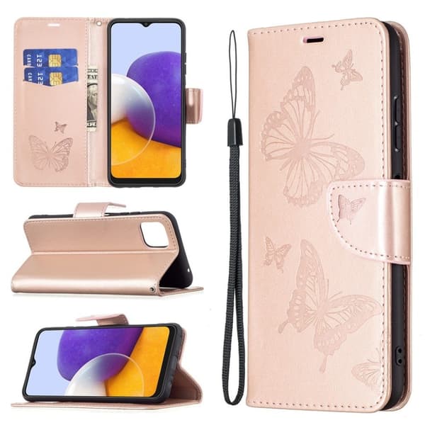 Butterfly läder Samsung Galaxy A22 5G fodral - Guld Guld