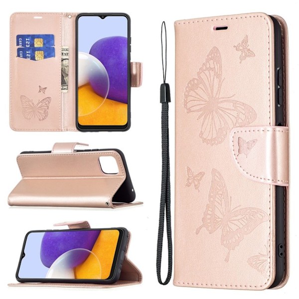 Butterfly Samsung Galaxy A22 5G Flip etui - Guld Gold
