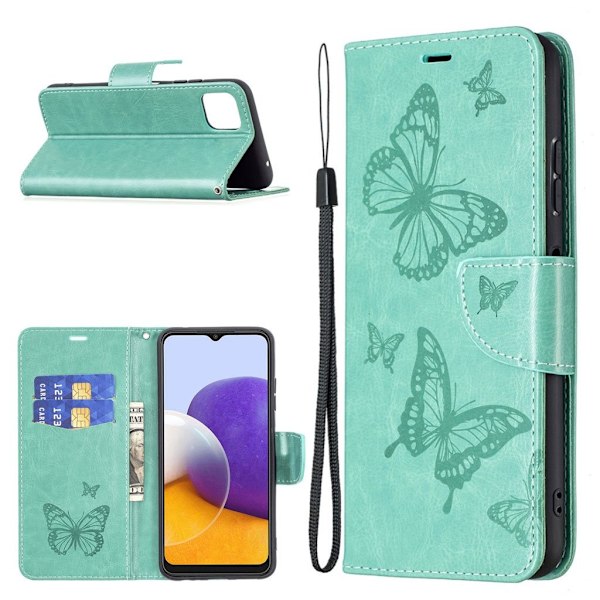 Butterfly läder Samsung Galaxy A22 5G fodral - Grön Grön
