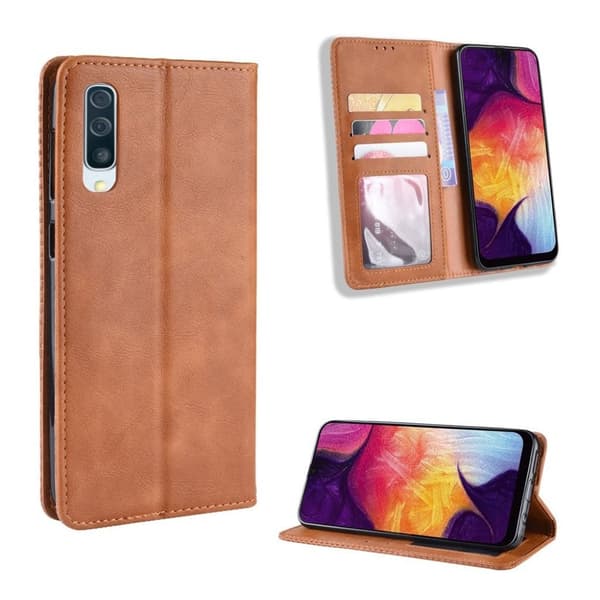 Samsung Galaxy A50 vintage læder etui - Brun Brown