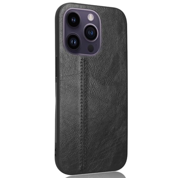 iPhone 15 Pro Max Drop-proof Phone Cover Stitching Line Vegansk Læder og Bumpresistent og Flexible Case - Sort Black