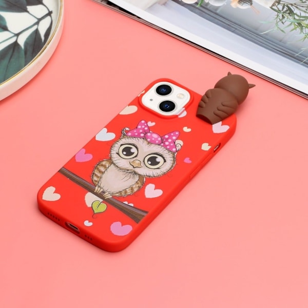 Cute 3D iPhone 14 Plus cover - Rød Ugle Red